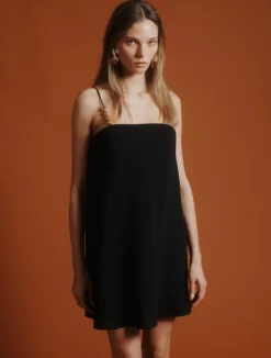 Abito a bustino in envers satin - NERO
