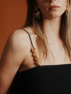Abito a bustino in envers satin - NERO