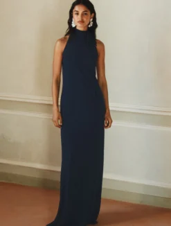 Abito aderente con spilla a fiore - BLU
