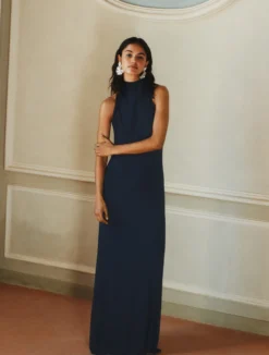 Abito aderente con spilla a fiore - BLU