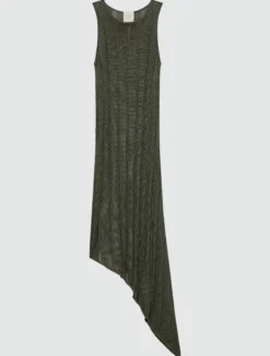 Abito asimmetrico in maglia con traforature - VERDE