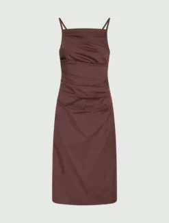 Abito a tubino in popeline stretch - MARRONE
