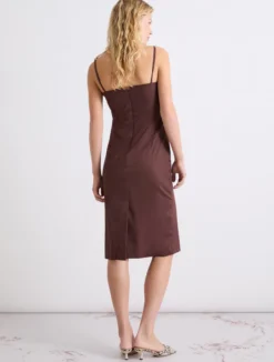 Abito a tubino in popeline stretch - MARRONE