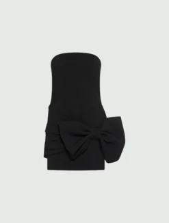 Abito bustier in envers satin con fiocco - NERO