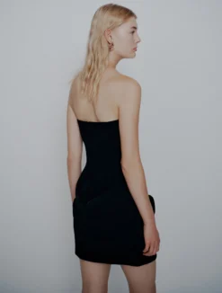 Abito bustier in envers satin con fiocco - NERO