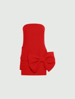Abito bustier in envers satin con fiocco - ROSSO