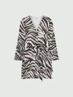 Abito con balze in georgette di viscosa - NERO