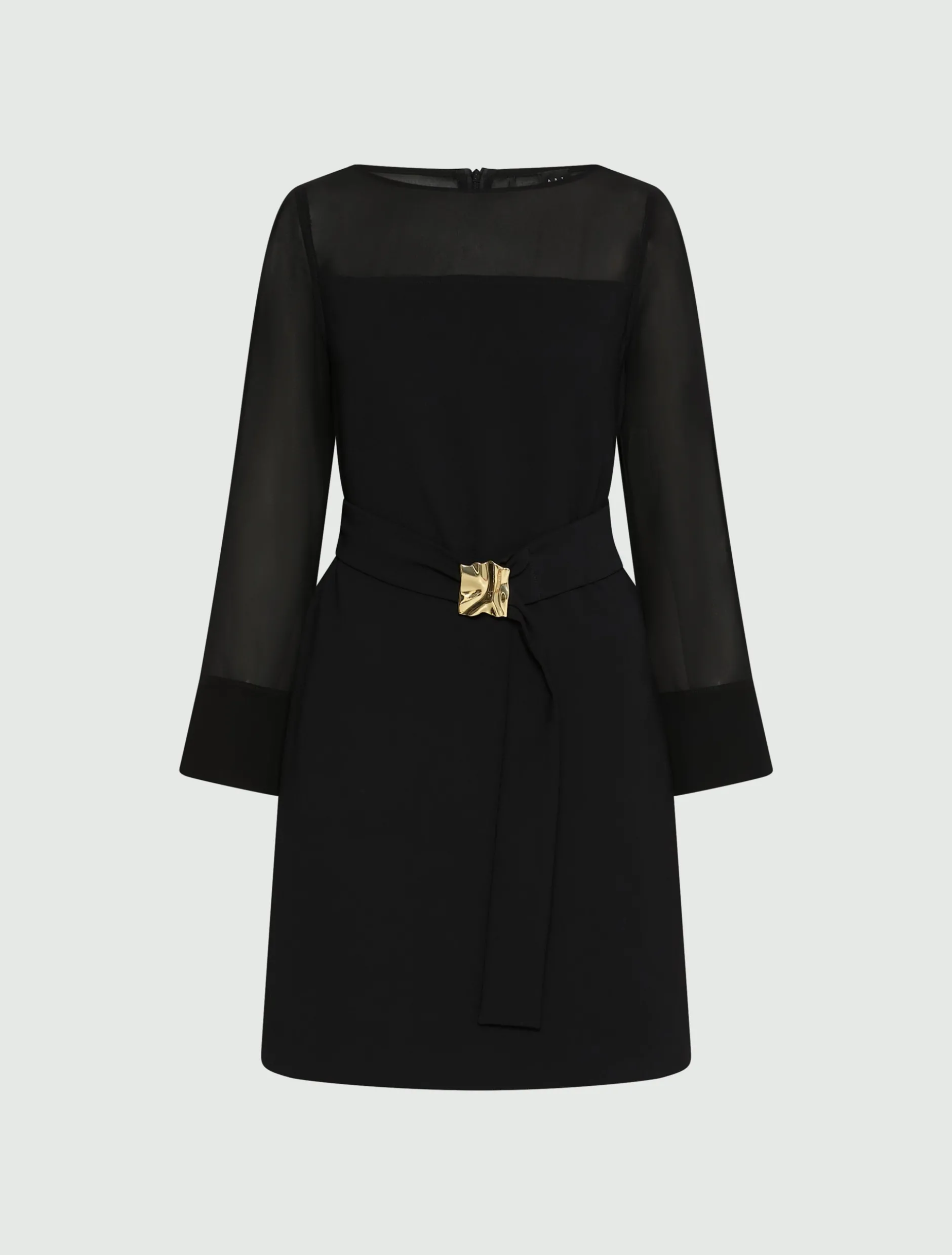 Abito con cintura in envers satin e georgette - NERO
