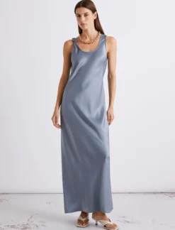 Abito con spalline in satin - AZZURRO