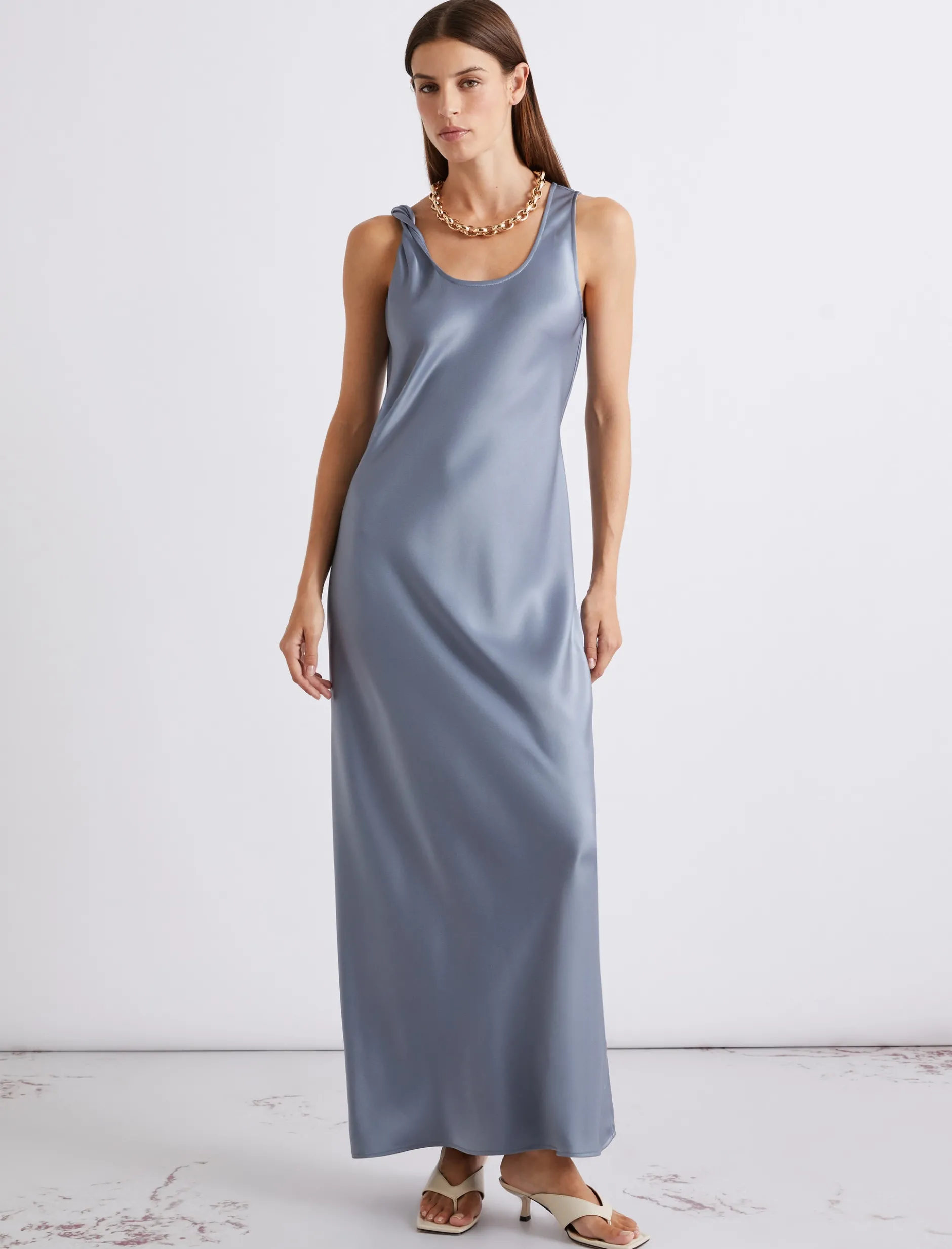 Abito con spalline in satin - AZZURRO