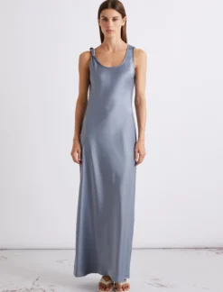 Abito con spalline in satin - AZZURRO