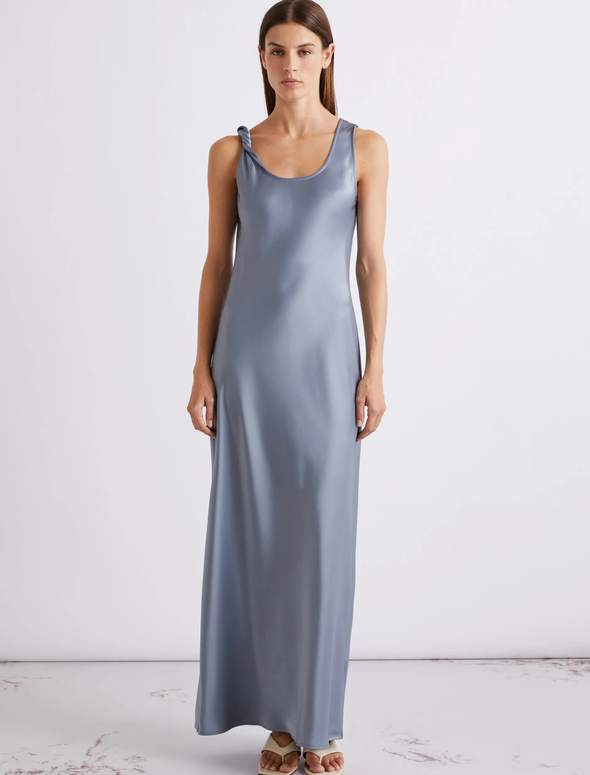 Abito con spalline in satin - AZZURRO