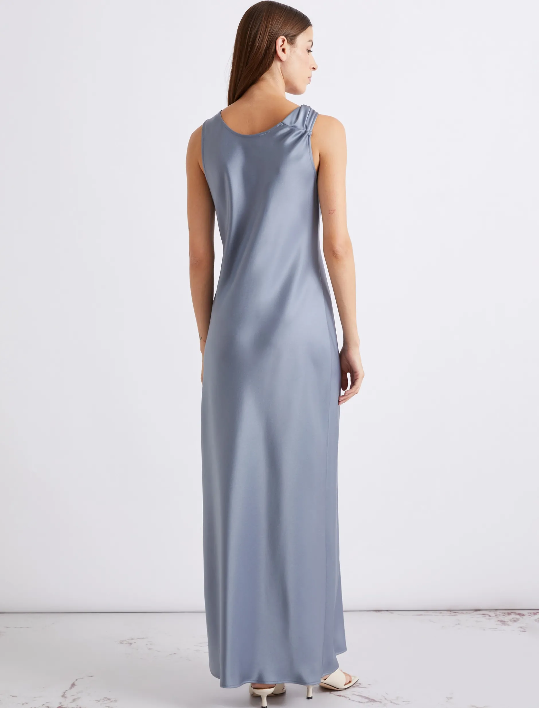 Abito con spalline in satin - AZZURRO