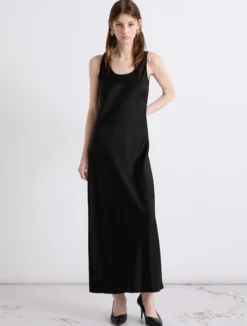 Abito con spalline in satin - NERO