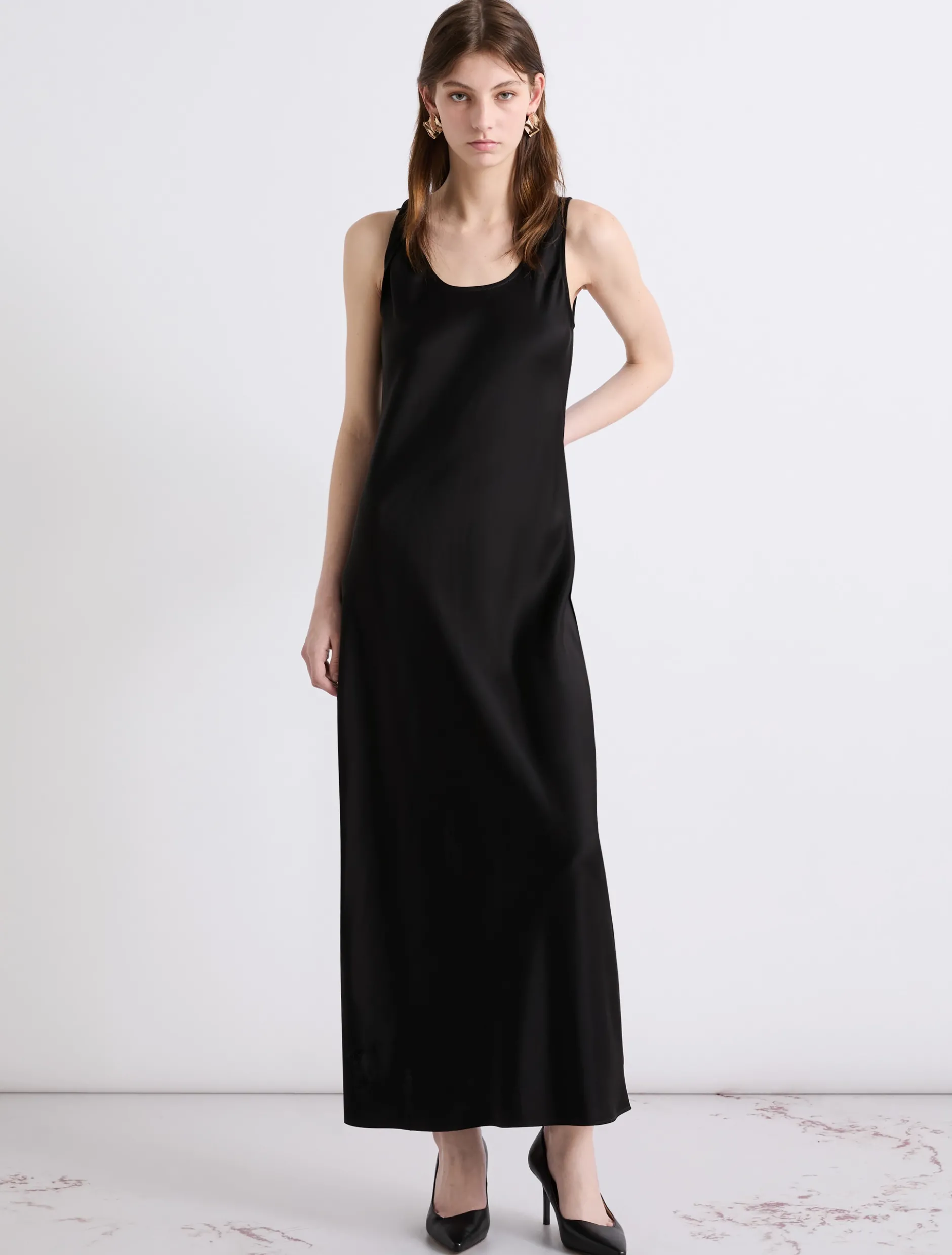 Abito con spalline in satin - NERO