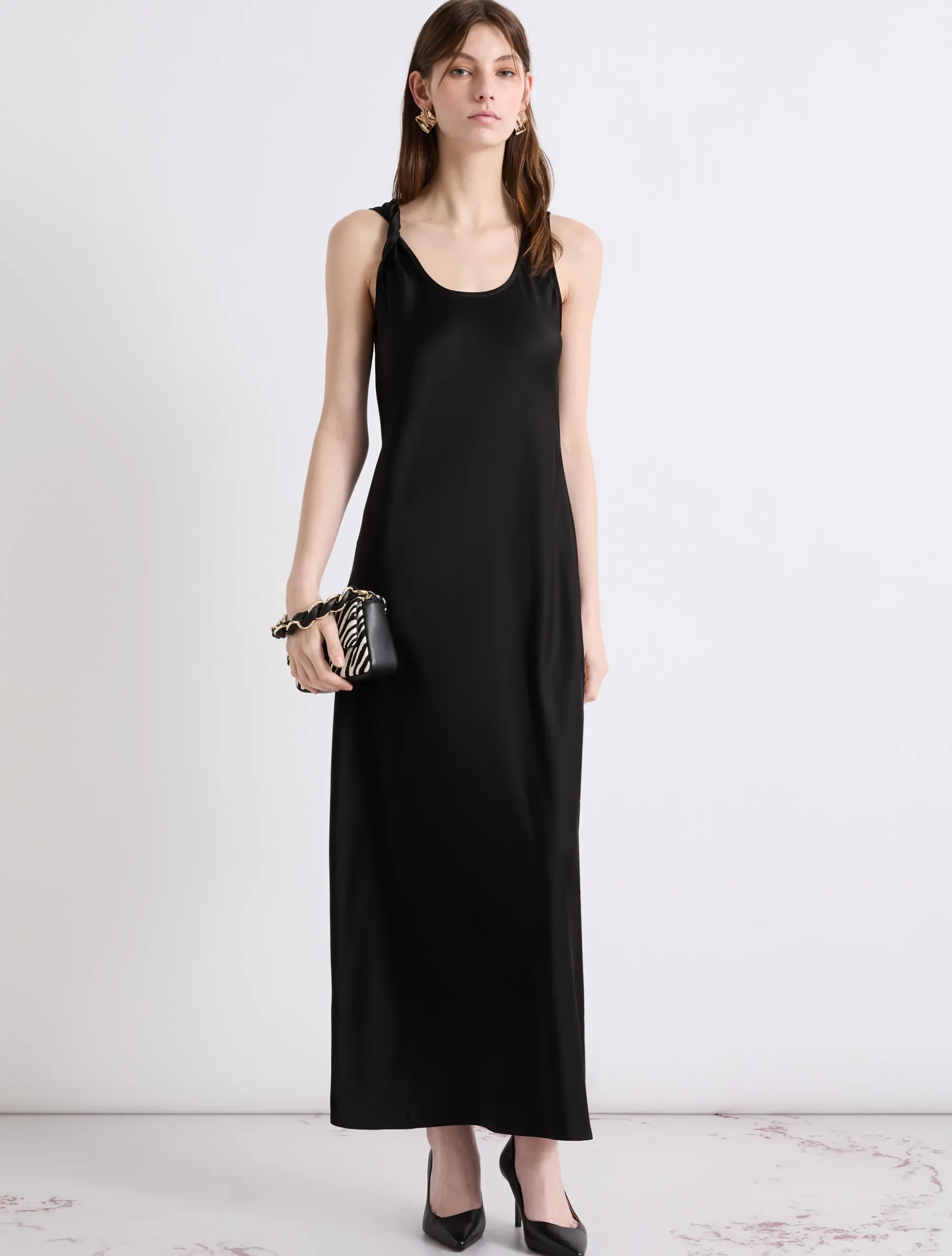 Abito con spalline in satin - NERO