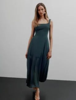 Abito fit and flare in georgette - BLU PAVONE