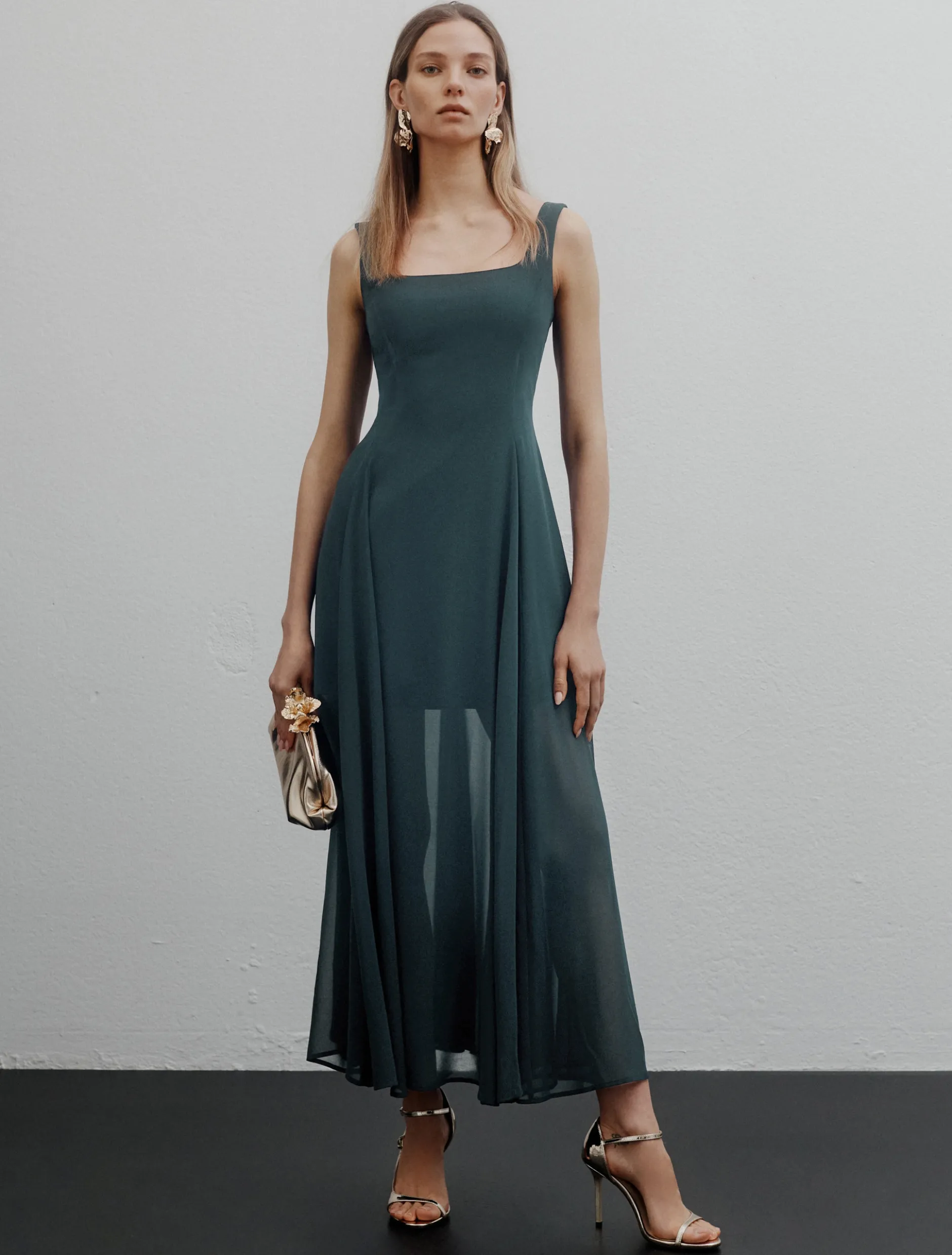 Abito fit and flare in georgette - BLU PAVONE