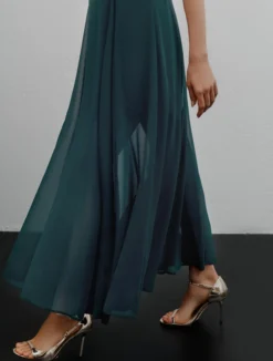 Abito fit and flare in georgette - BLU PAVONE