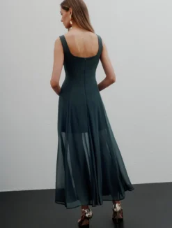 Abito fit and flare in georgette - BLU PAVONE