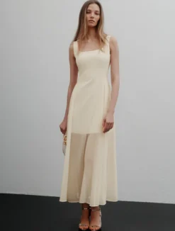 Abito fit and flare in georgette - BIANCO LANA