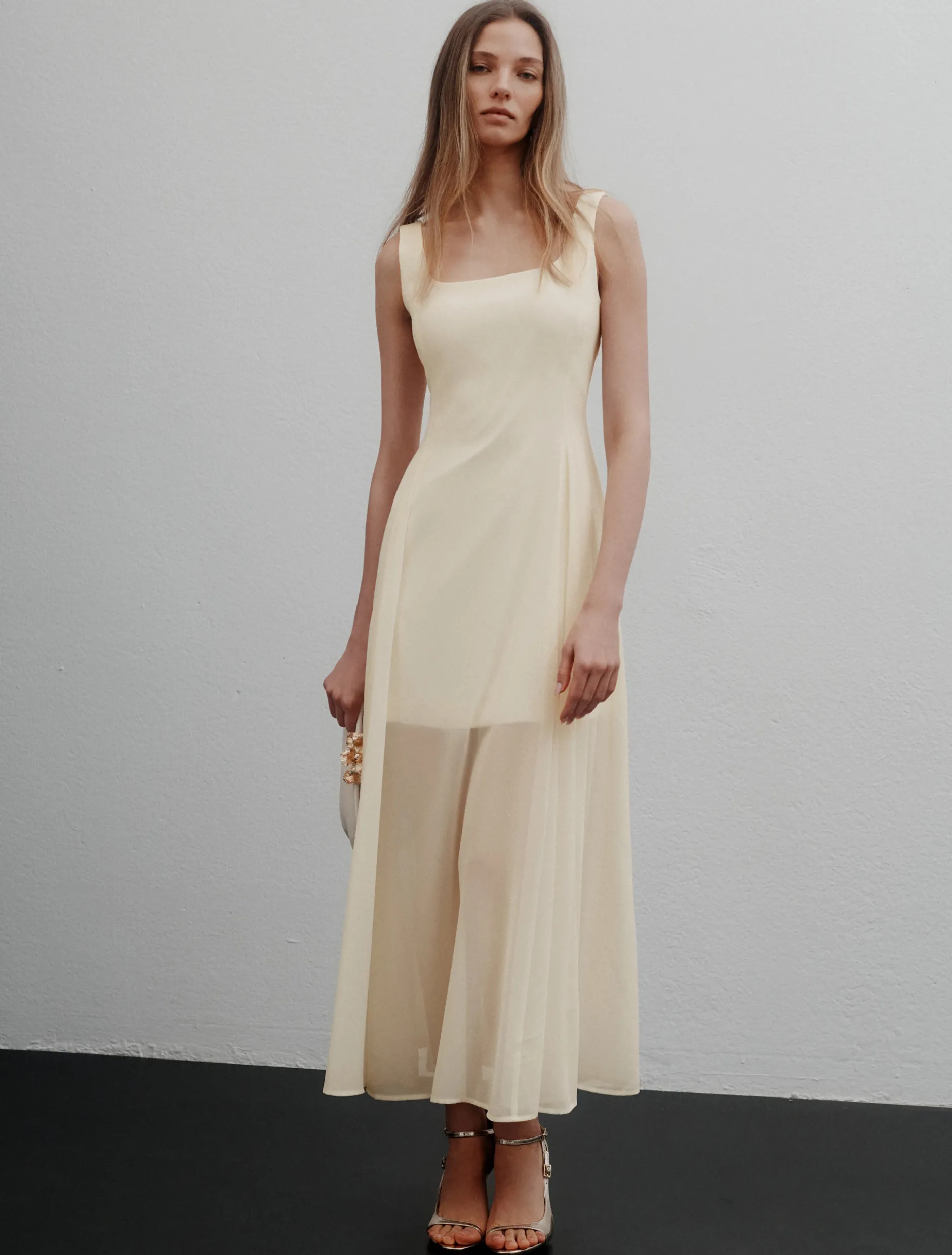 Abito fit and flare in georgette - BIANCO LANA