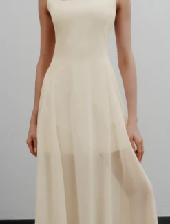 Abito fit and flare in georgette - BIANCO LANA