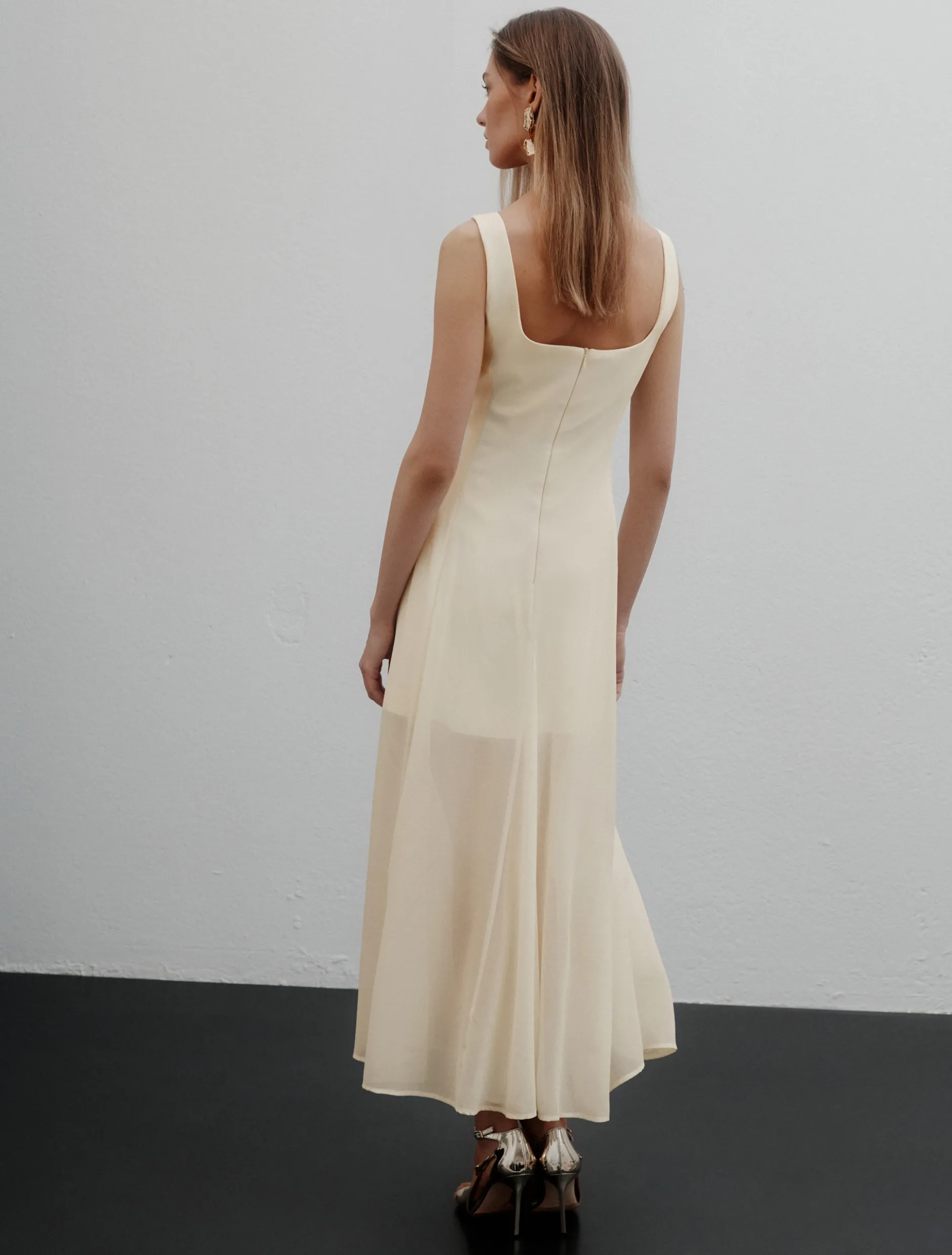 Abito fit and flare in georgette - BIANCO LANA