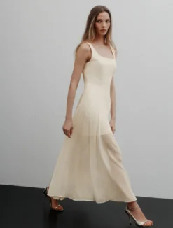 Abito fit and flare in georgette - BIANCO LANA