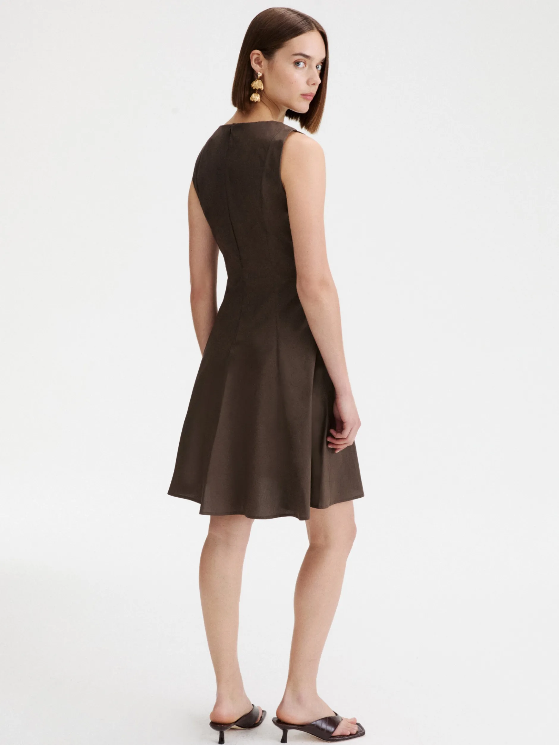 Abito fit and flare in popeline - MARRONE