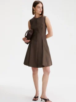 Abito fit and flare in popeline - MARRONE