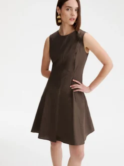 Abito fit and flare in popeline - MARRONE