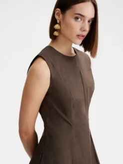 Abito fit and flare in popeline - MARRONE