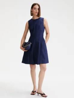 Abito fit and flare in popeline - BLU