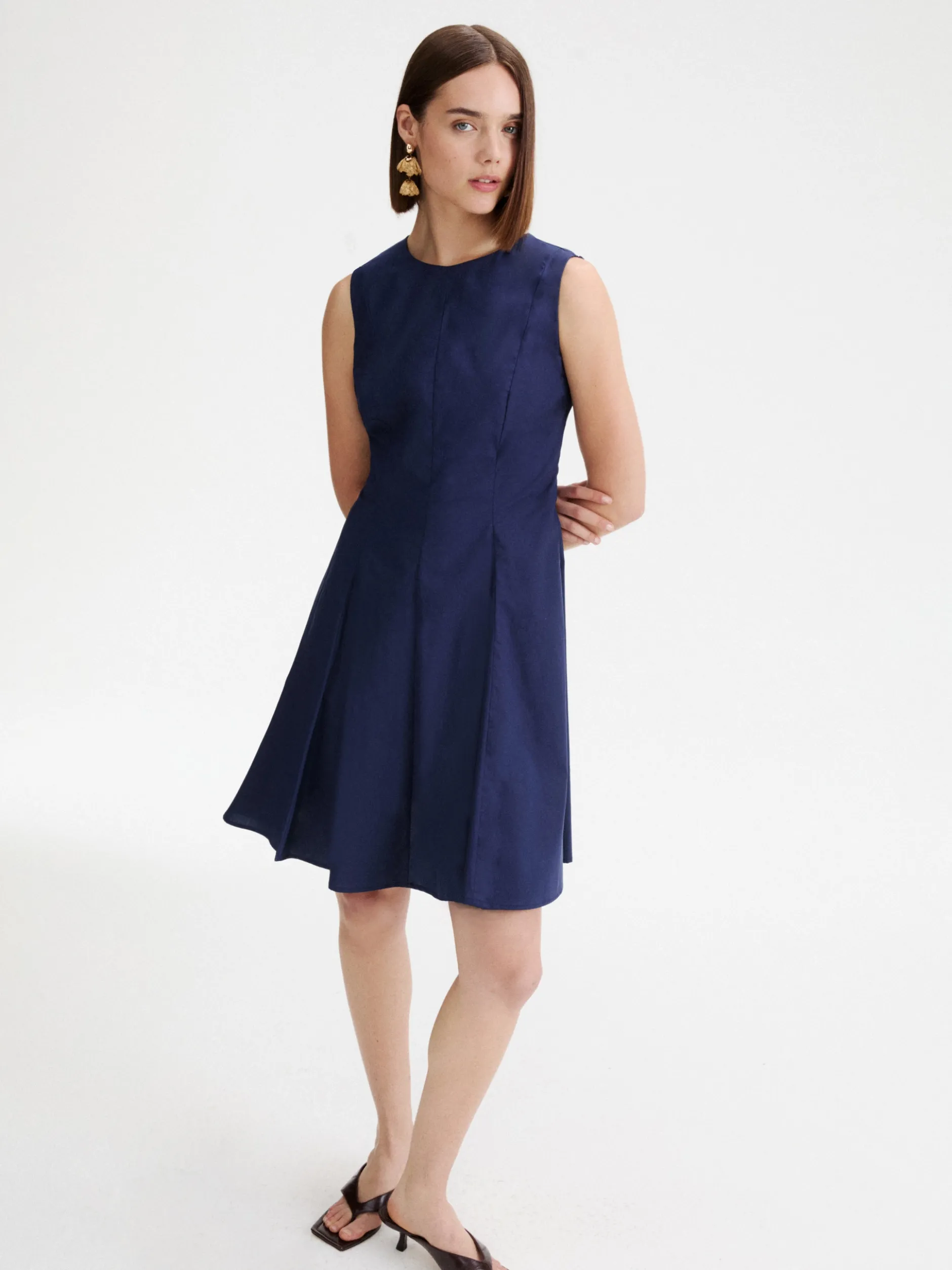 Abito fit and flare in popeline - BLU