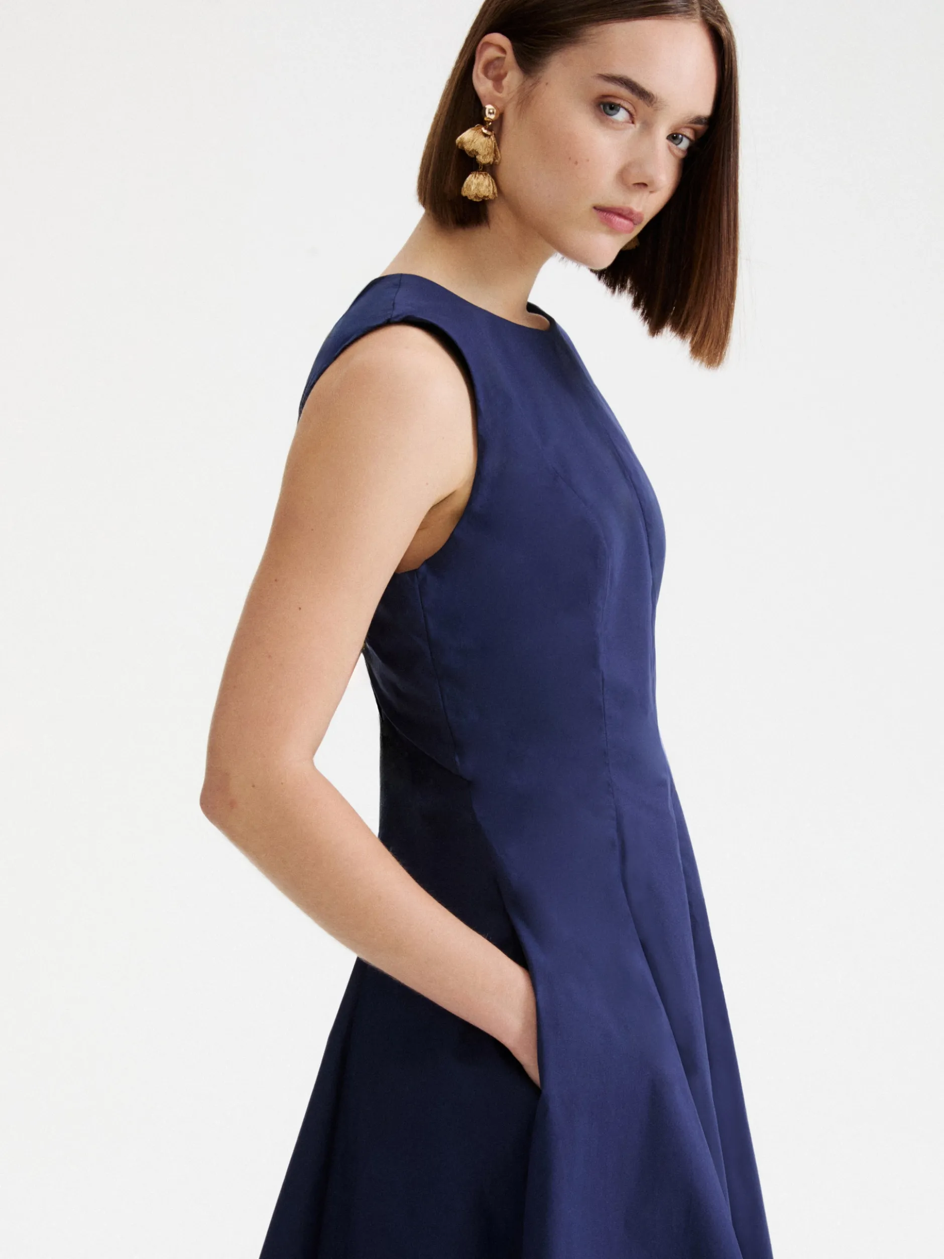 Abito fit and flare in popeline - BLU