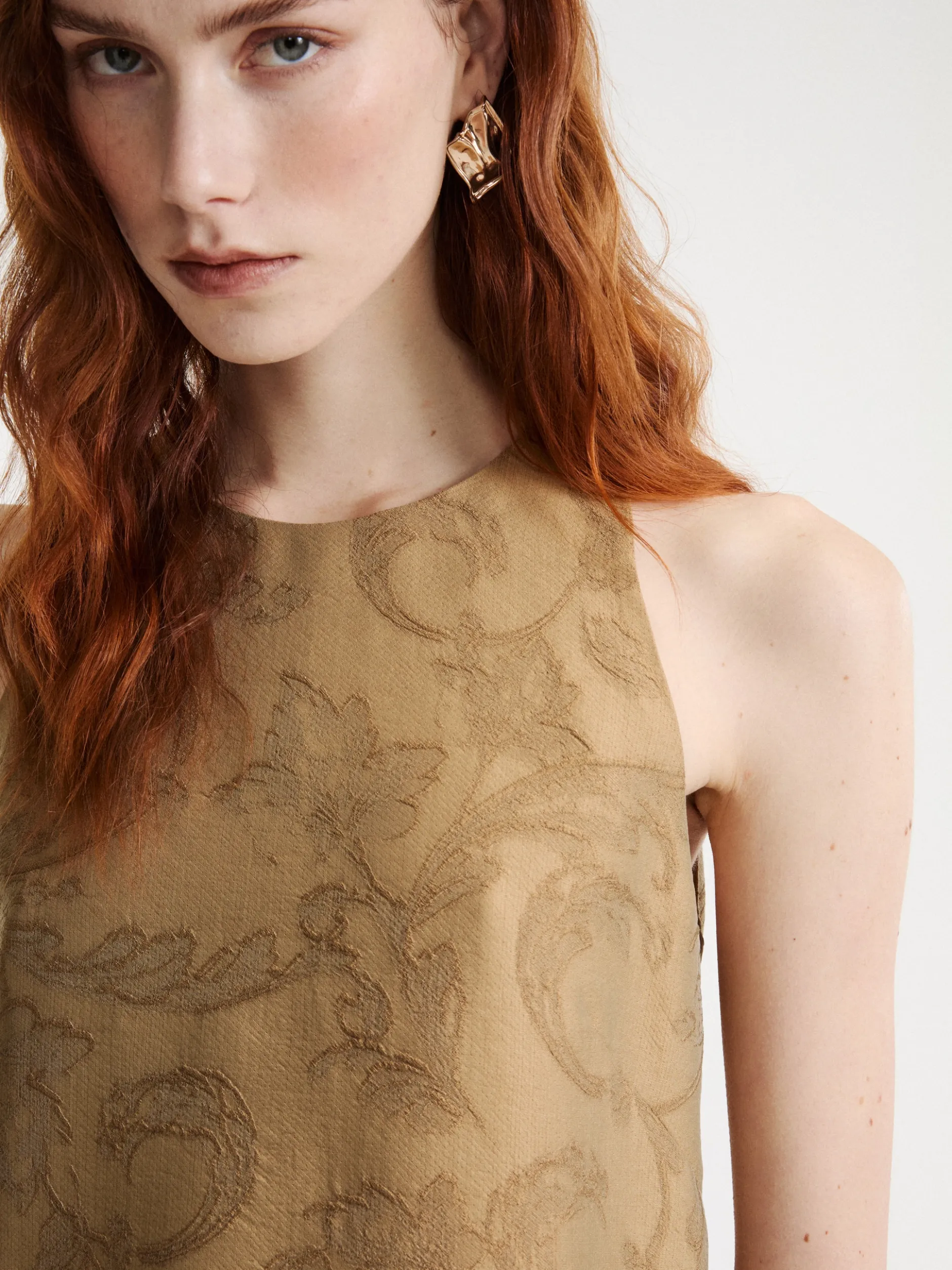 Abito fluido in jacquard - BEIGE