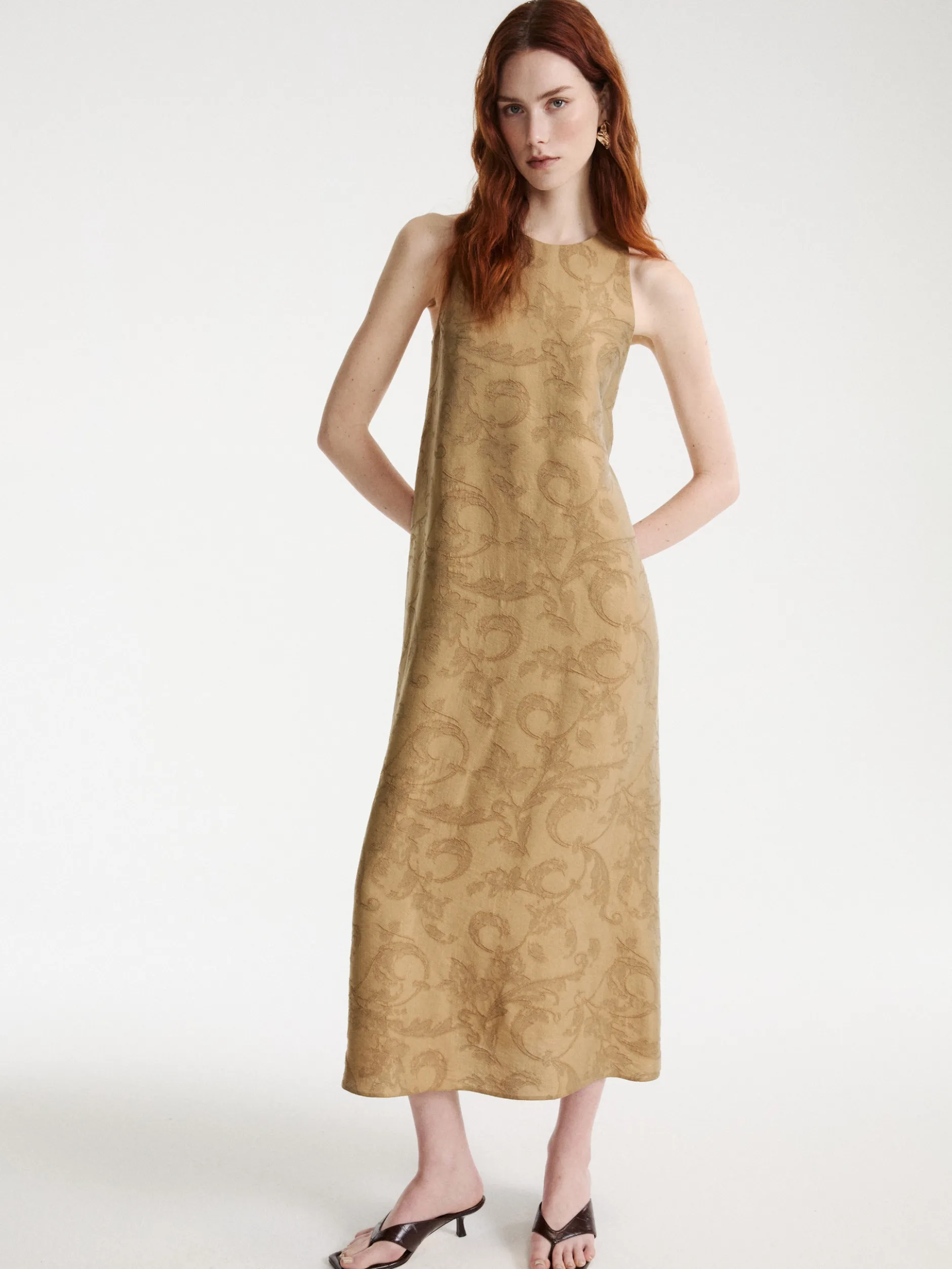 Abito fluido in jacquard - BEIGE