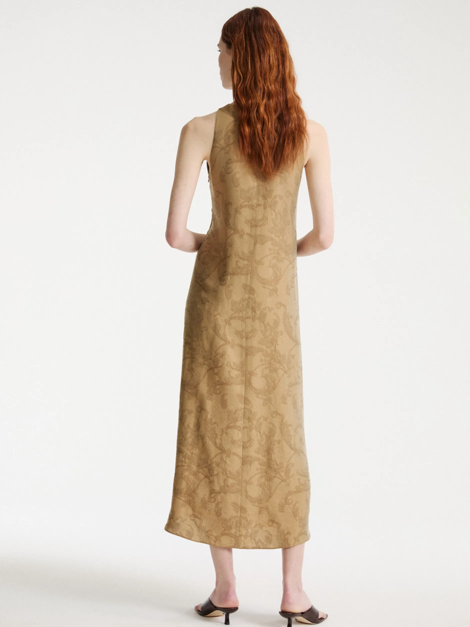 Abito fluido in jacquard - BEIGE
