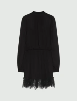Abito in georgette e pizzo - NERO