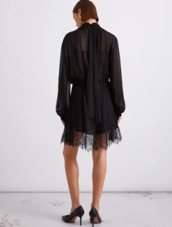 Abito in georgette e pizzo - NERO