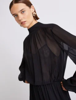 Abito in georgette e pizzo - NERO