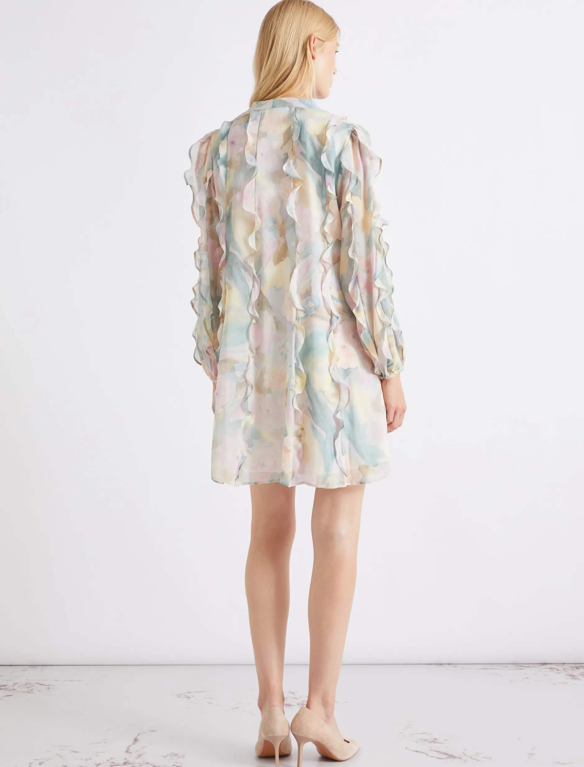 Abito in georgette stampata - AZZURRO