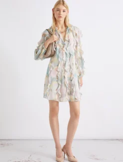 Abito in georgette stampata - AZZURRO