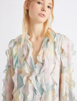 Abito in georgette stampata - AZZURRO