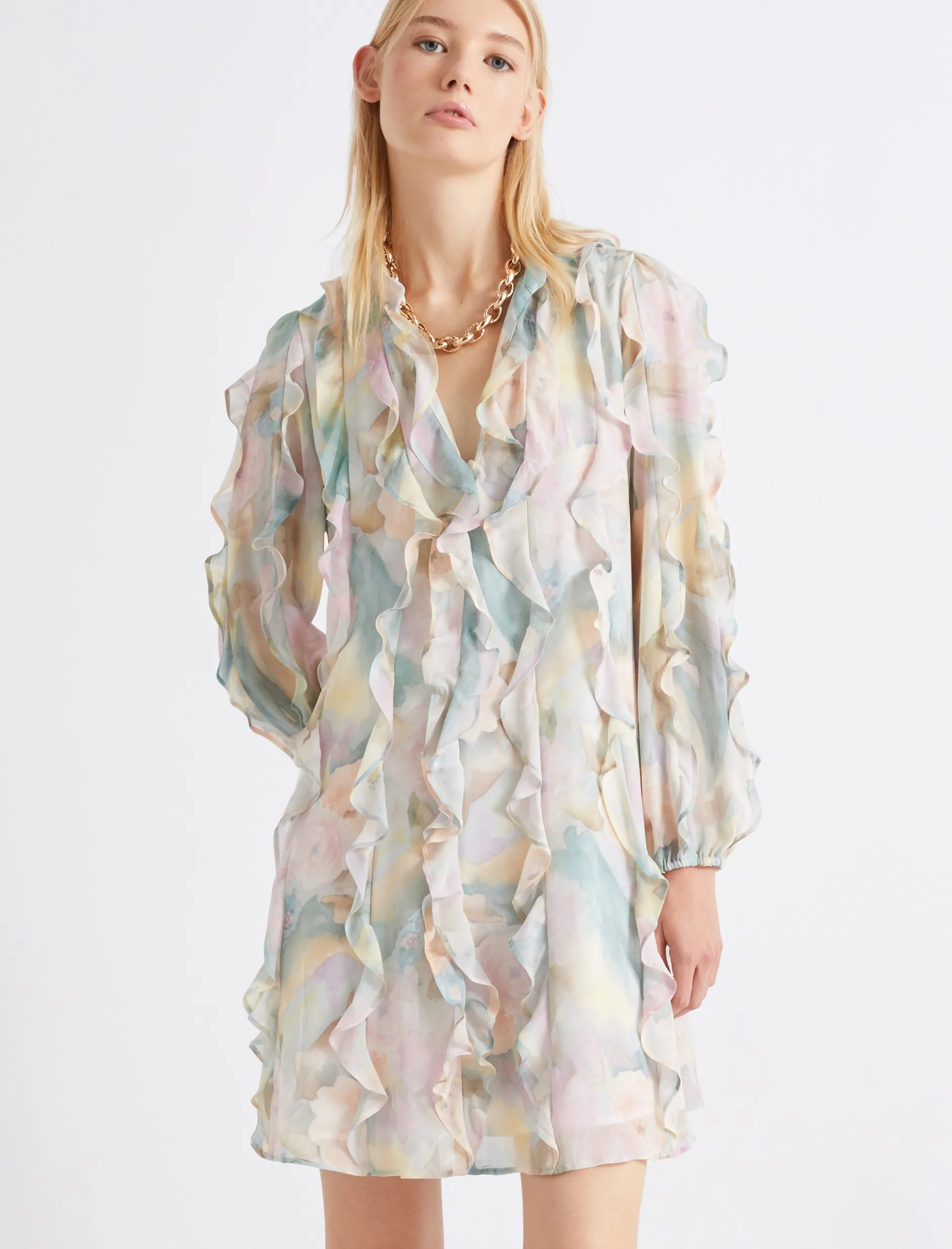 Abito in georgette stampata - AZZURRO