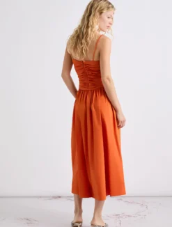 Abito in popeline con linea fit and flare - ARANCIO