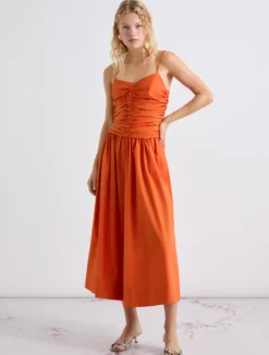 Abito in popeline con linea fit and flare - ARANCIO