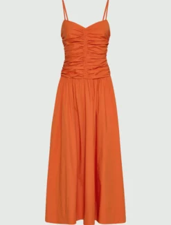Abito in popeline con linea fit and flare - ARANCIO