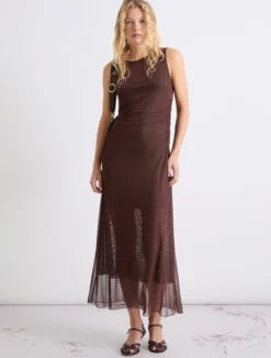 Abito in tulle foderato - MARRONE